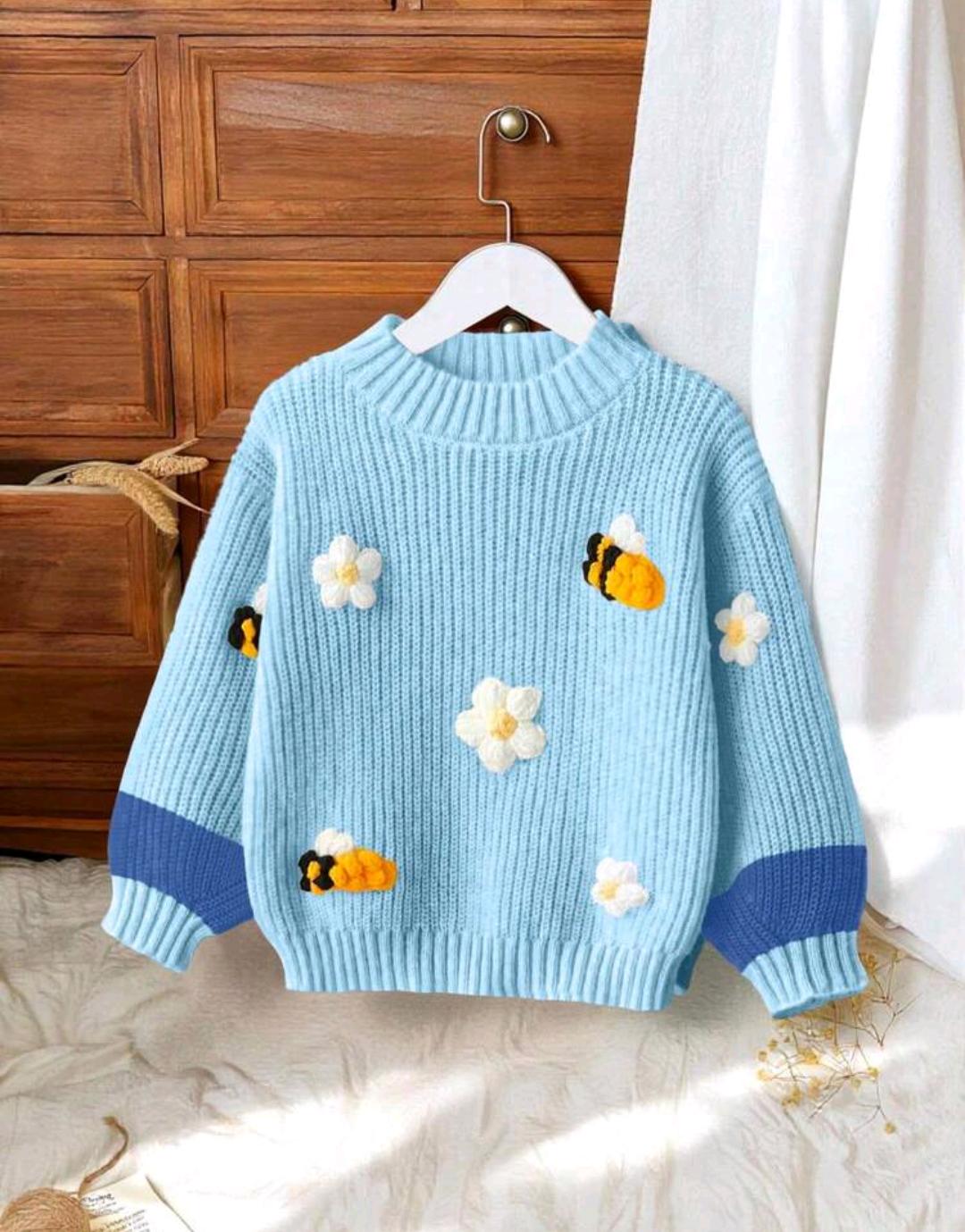 Girls 3D Bee & Flower Knit Sweater | Ages 4–7