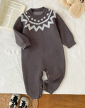 Baby Geometric Yoke Knit Romper — Charcoal Grey