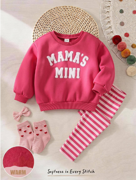 Baby Girls Mama's Mini Sweatshirt & Striped Leggings Set