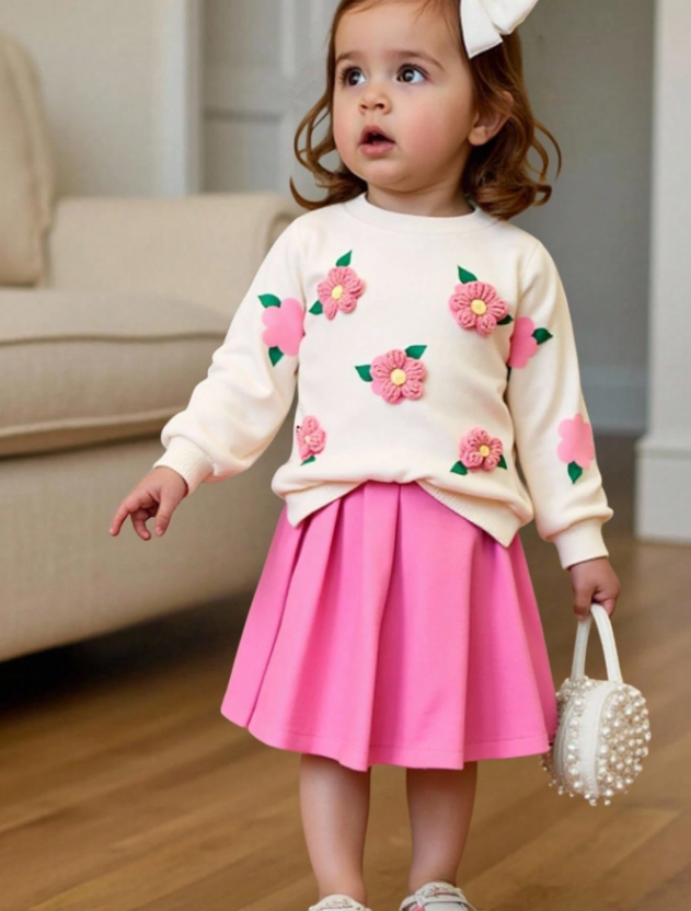 Girls Floral Sweatshirt & Skirt Set