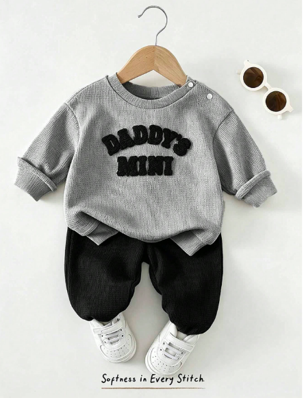 Baby "Daddy's Mini" Sweatshirt & Corduroy Pants Set