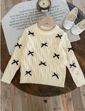 Girls Cream Cable Knit Sweater with Black Bow Detail