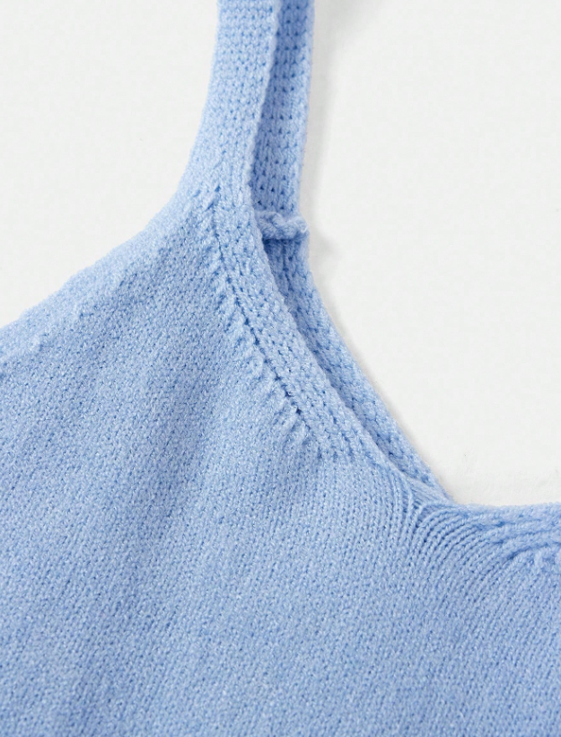 Girls Powder Blue Open Knit Crop Sweater & Slip Dress Set