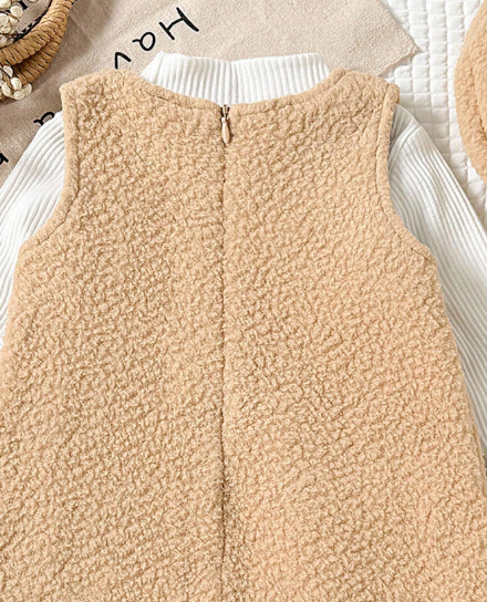 Baby Girl Teddy Fleece Pinafore Dress & Beret Set