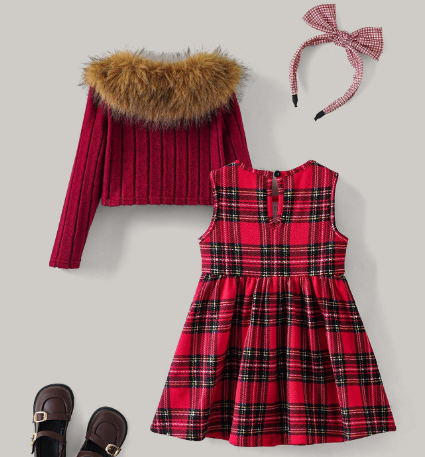 Baby girl 2-piece plaid dress set