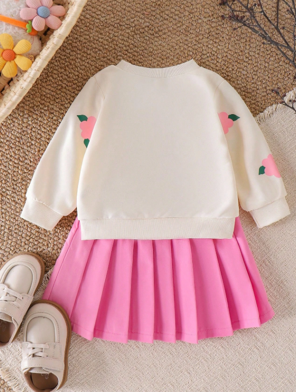 Girls Floral Sweatshirt & Skirt Set