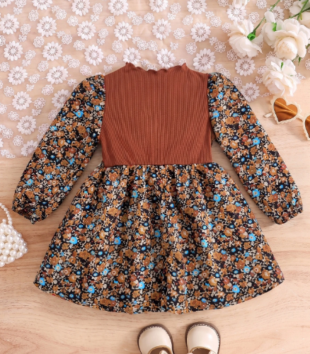 Girls Autumn Floral Smocked Bodice Dress