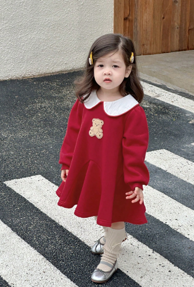 Baby Girl Red Bear Patch A-Line Dress
