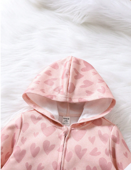 Girls Heart Print Hoodie & Flare Pants 3-Piece Set