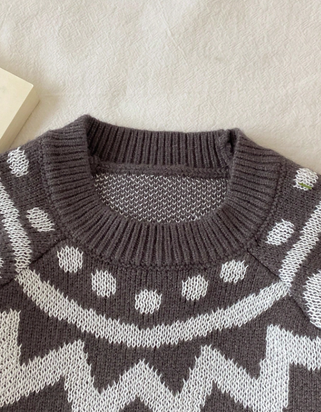 Baby Geometric Yoke Knit Romper — Charcoal Grey