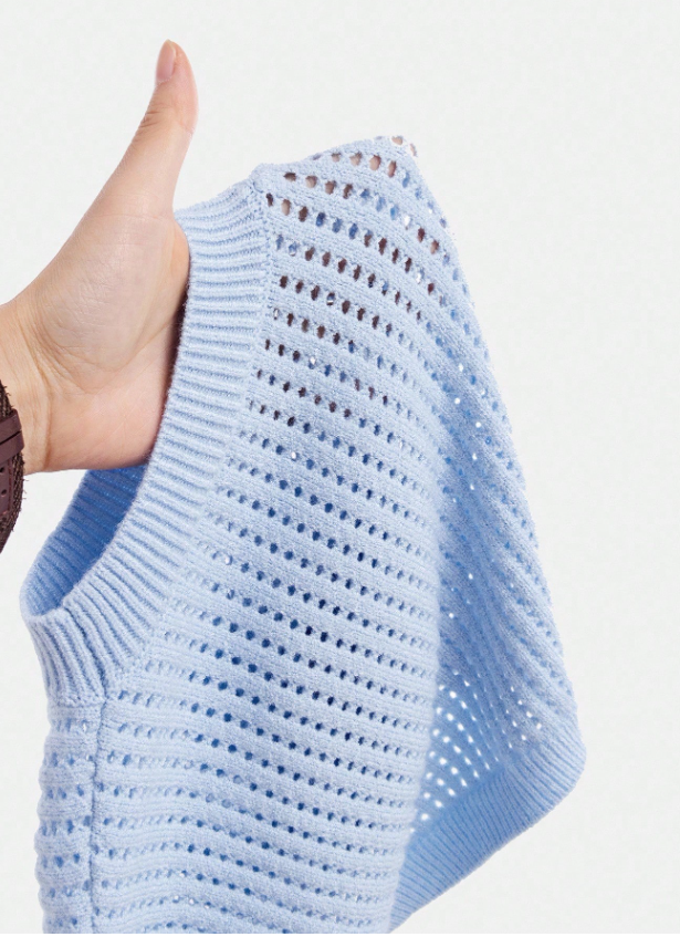 Girls Powder Blue Open Knit Crop Sweater & Slip Dress Set