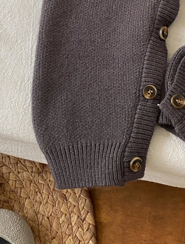 Baby Geometric Yoke Knit Romper — Charcoal Grey
