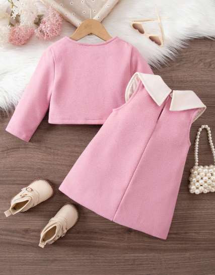Baby Girl Pink Jacket & Bow Dress Set