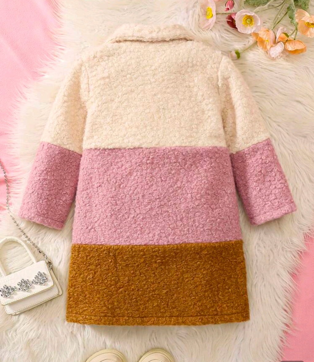 Tri-Colour Teddy Coat – Cream, Blush Pink & Caramel
