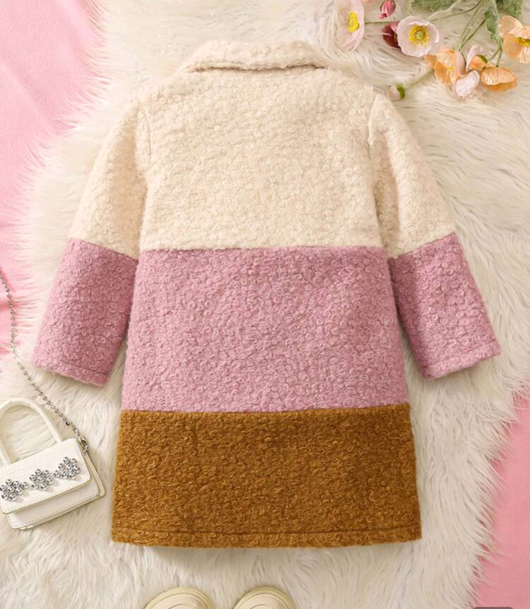 Tri-Colour Teddy Coat – Cream, Blush Pink & Caramel