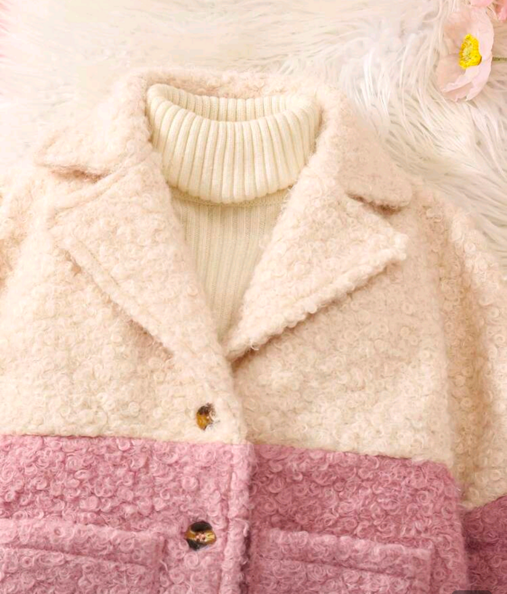 Tri-Colour Teddy Coat – Cream, Blush Pink & Caramel
