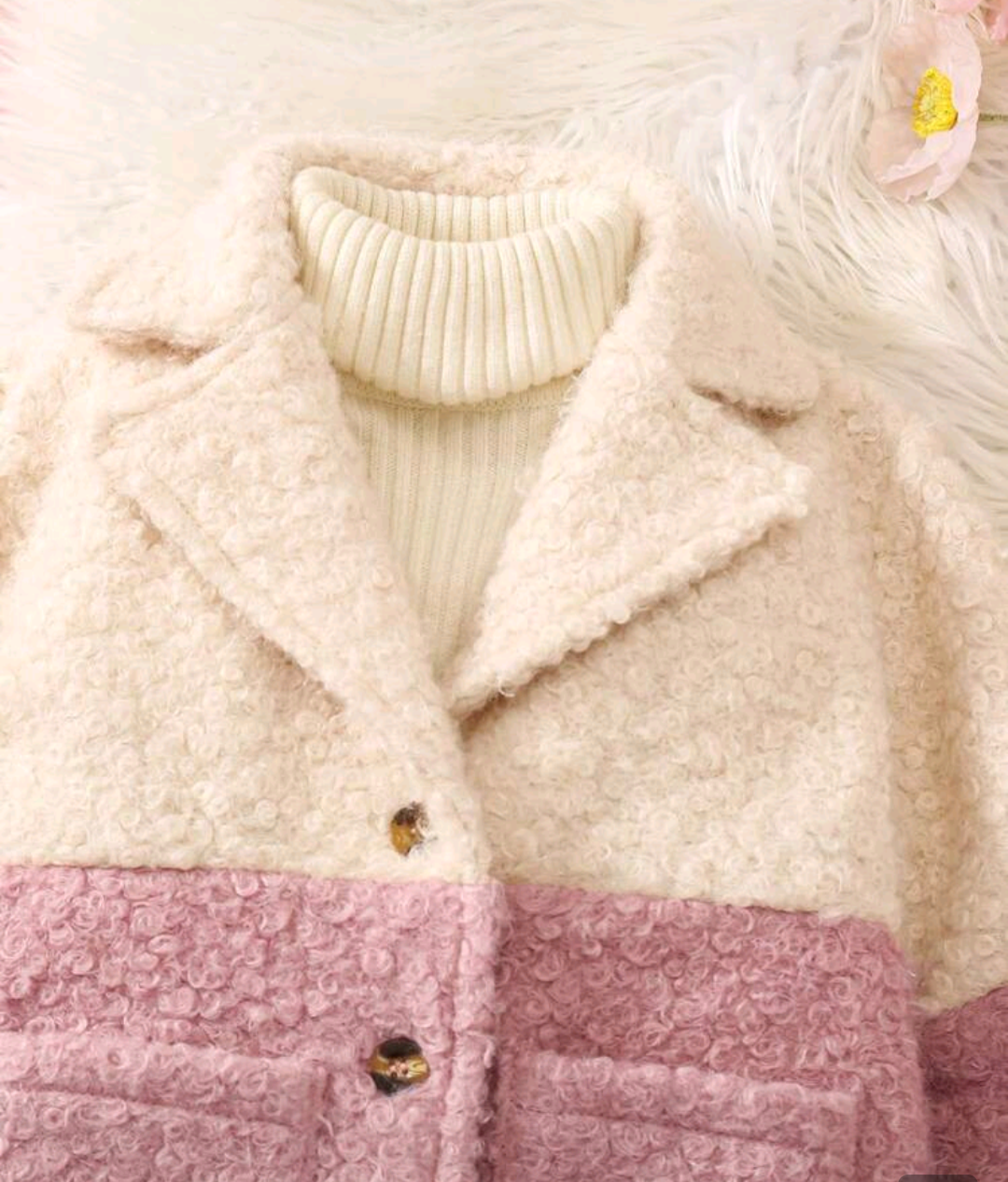 Tri-Colour Teddy Coat – Cream, Blush Pink & Caramel