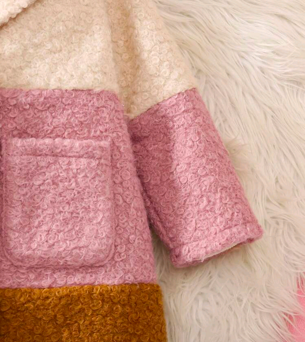 Tri-Colour Teddy Coat – Cream, Blush Pink & Caramel
