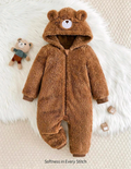 Baby Teddy Bear Hooded Plush Jumpsuit – Brown