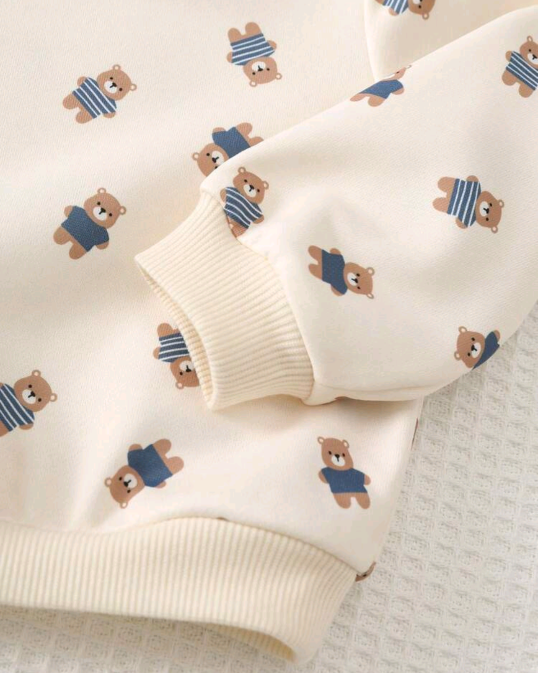 Baby Teddy Bear Dungarees & Printed Top Outfit – Brown & Cream