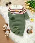 Baby Vehicle Embroidered Knit Romper – Sage Green