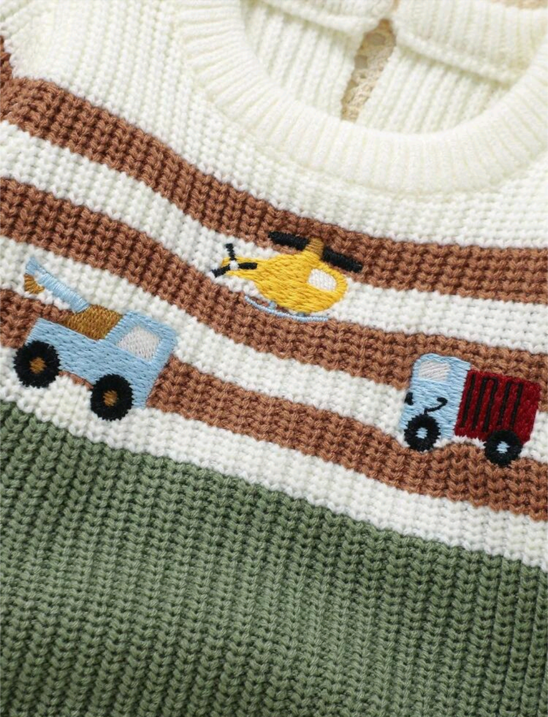 Baby Vehicle Embroidered Knit Romper – Sage Green