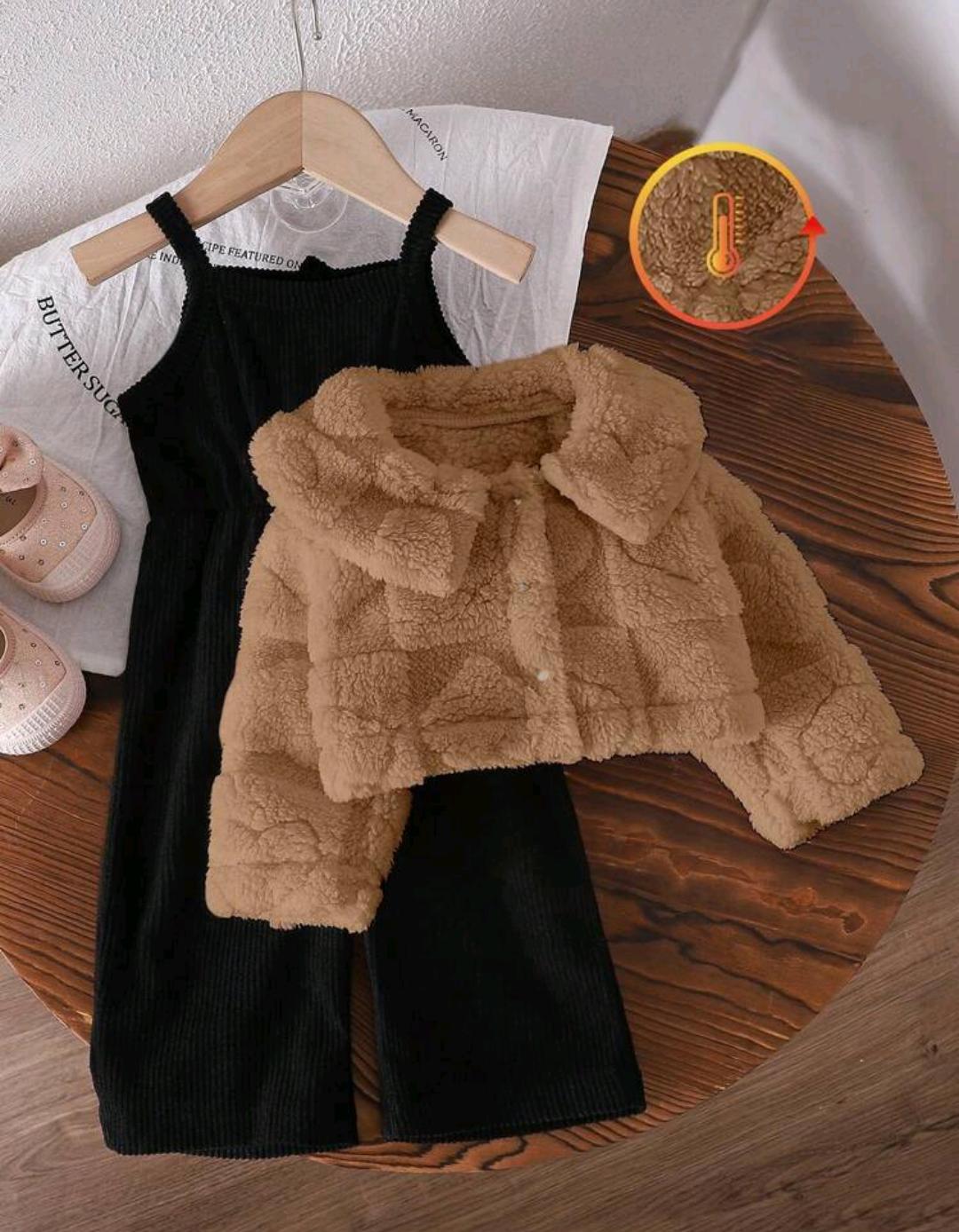 Baby Girl Jumpsuit with Fur Jacket | 3–24 Months