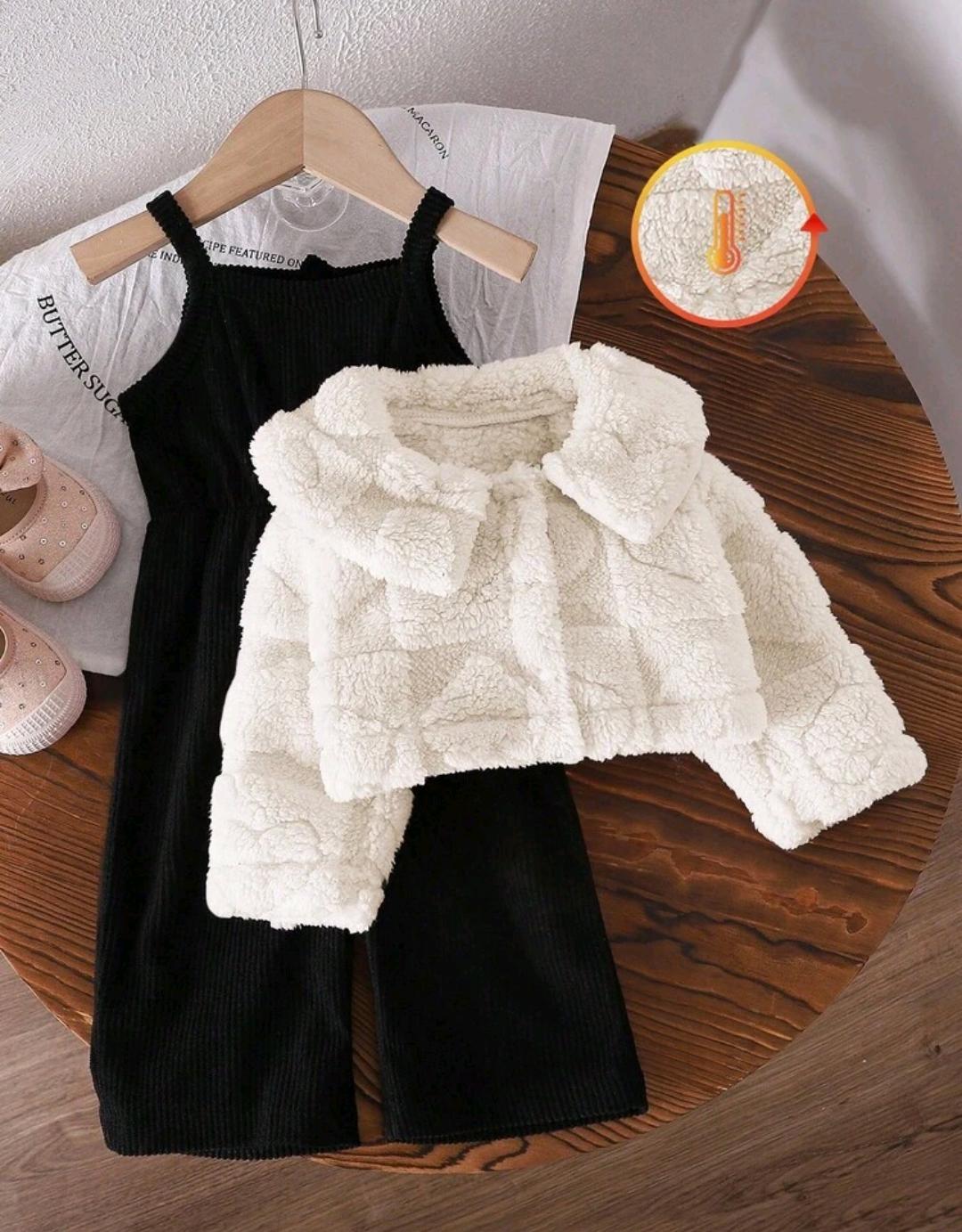 Baby Girl Jumpsuit with Fur Jacket | 3–24 Months