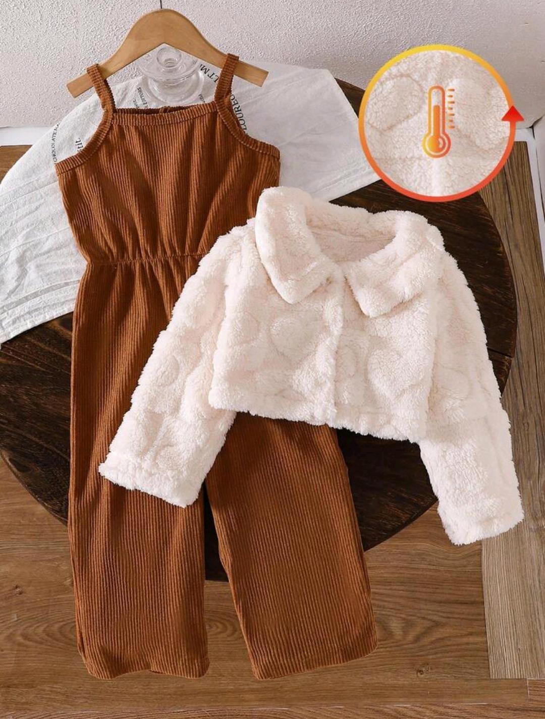 Baby Girl Jumpsuit with Fur Jacket | 3–24 Months