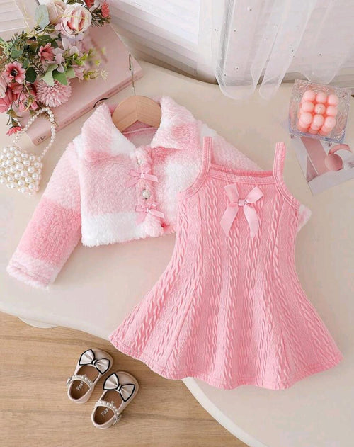 Baby Girl Pink Cami Dress with Fur Jacket