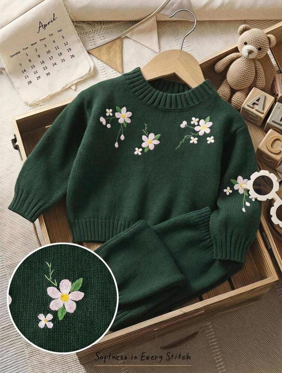Floral Embroidered Sweater Set for Babies & Toddlers