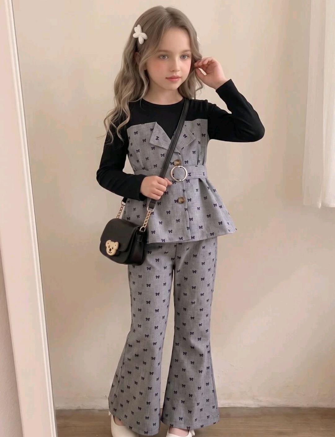 Girls' Bow Print Two-Piece Outfit – Ages 4–7