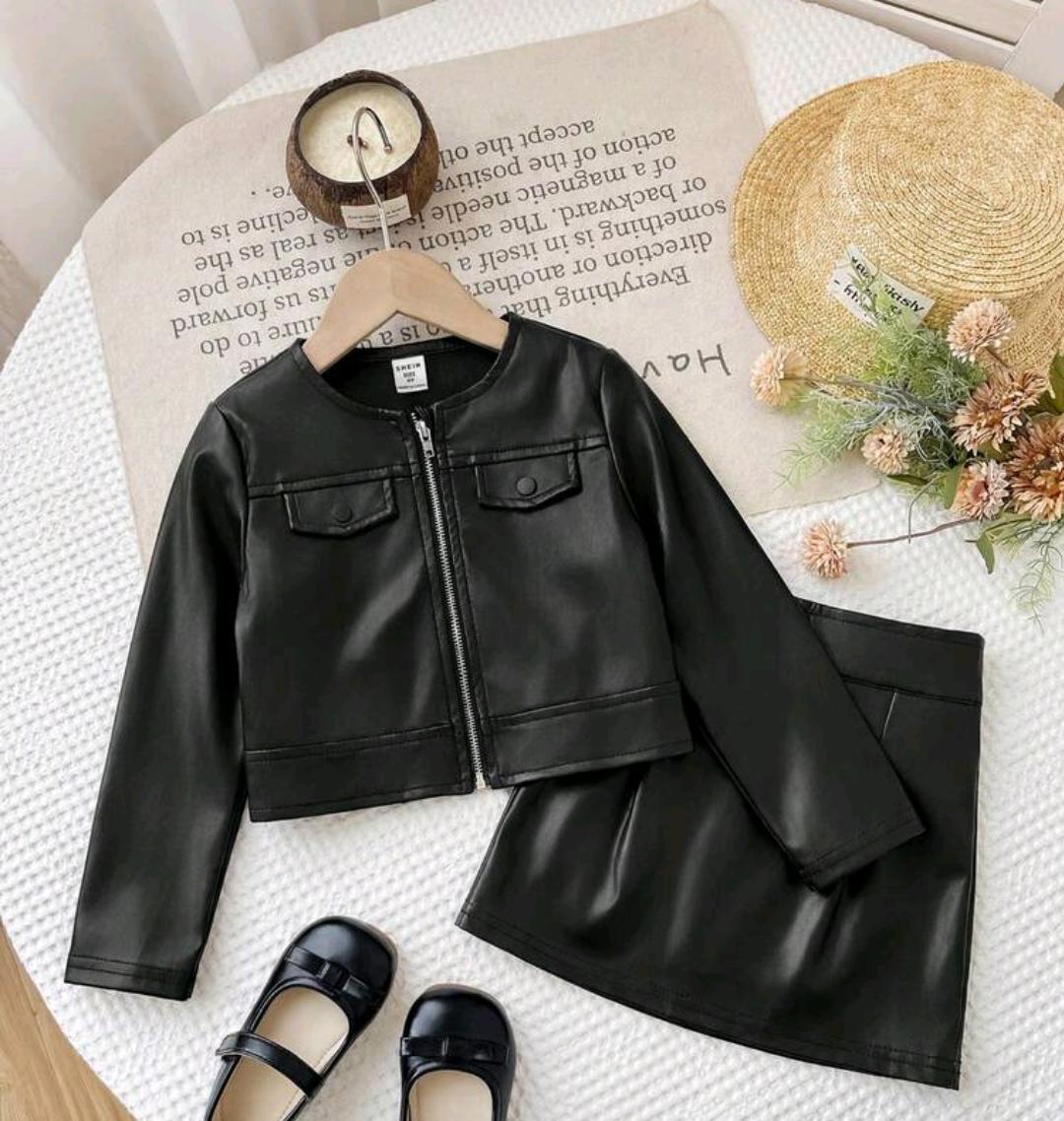 Girls' Black Jacket & Skirt Set – Ages 4–7