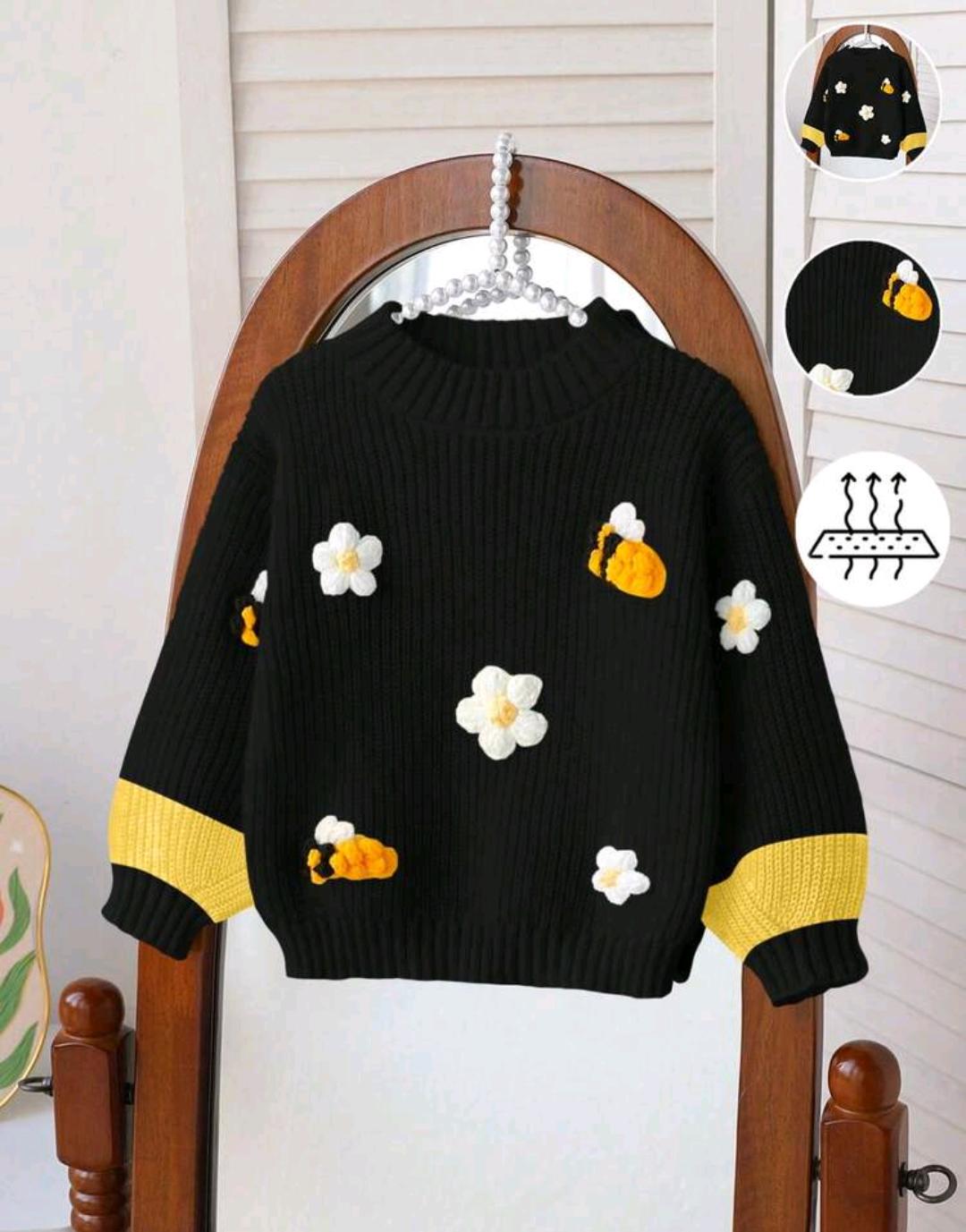 Girls 3D Bee & Flower Knit Sweater | Ages 4–7