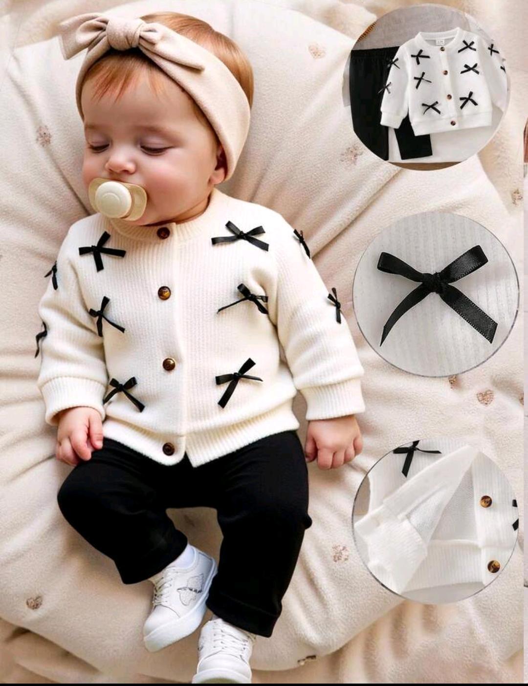 Baby Girls Bow Knit Cardigan & Pants Set | 0–12 Months