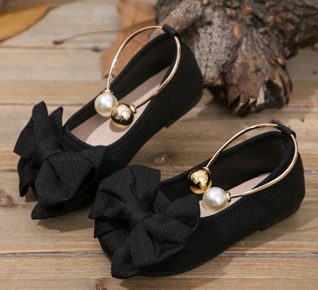 Girls Bow & Pearl Strap Flat Shoes - Navy Blue Ballet Flats EUR 26-36