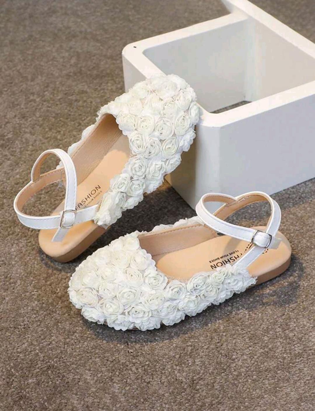 Girls 3D Floral Rose Flat Sandals with Ankle Strap
