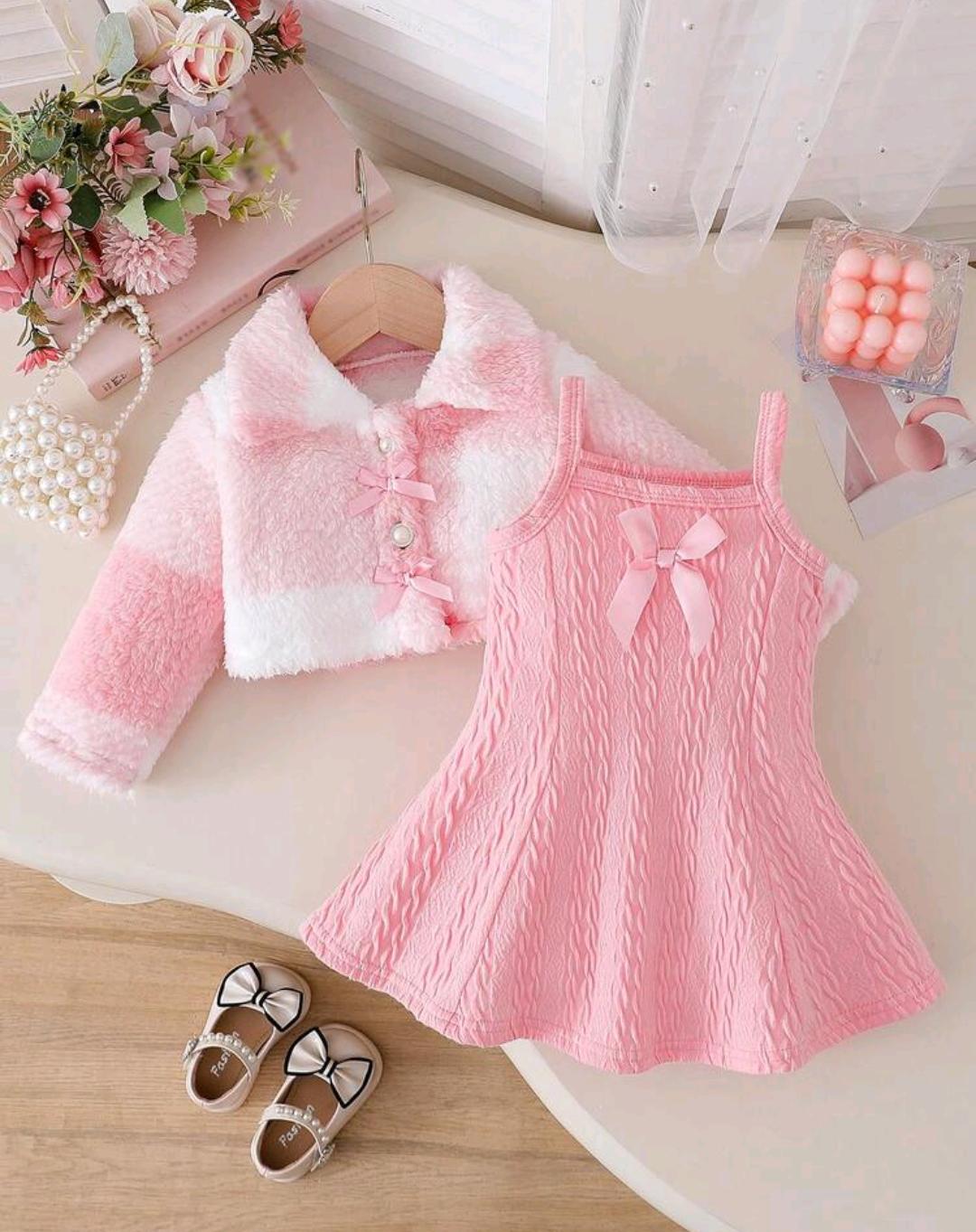 Baby Girl Pink Cami Dress with Fur Jacket
