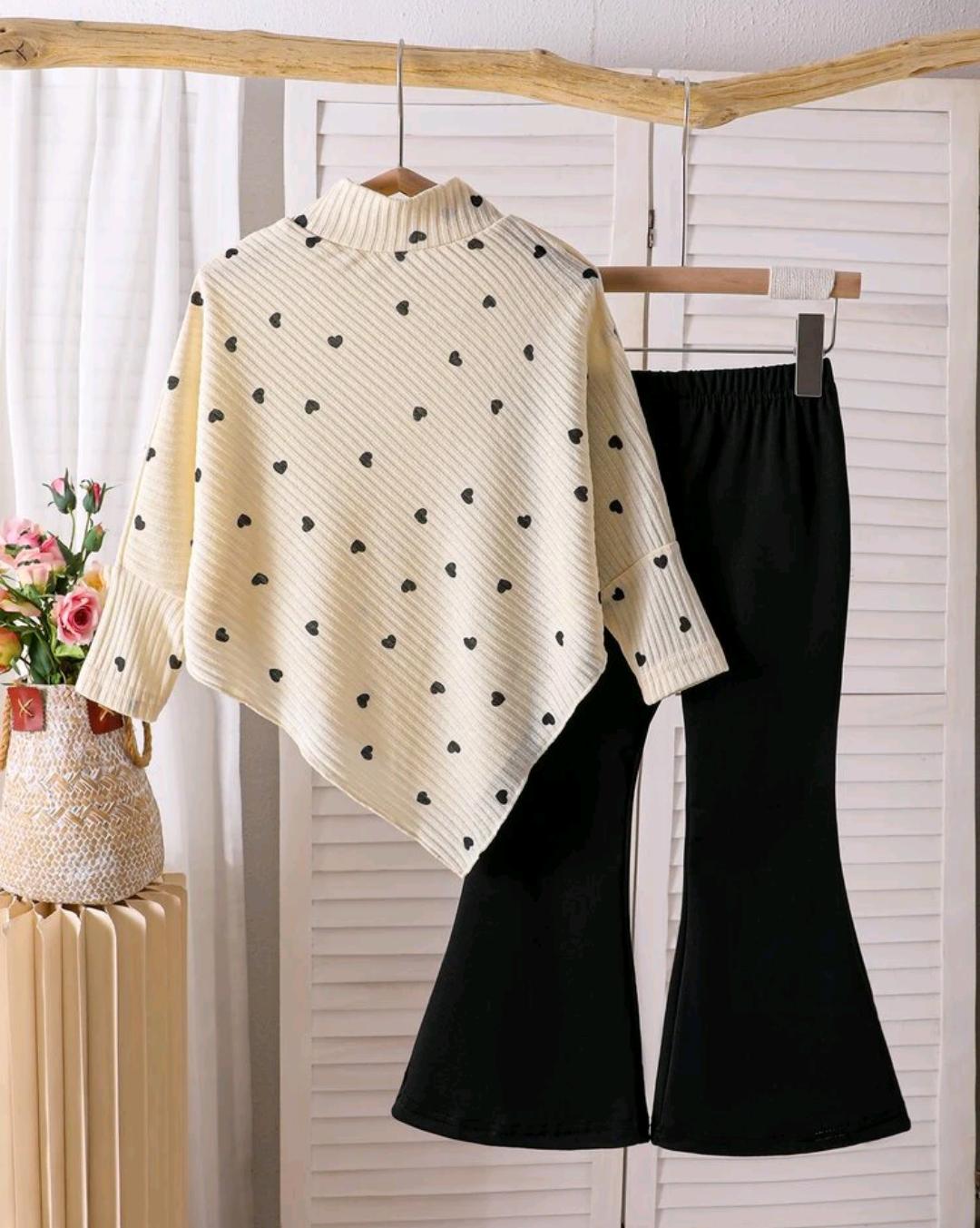 Heart Print Knit Poncho Sweater for Ages 4–7