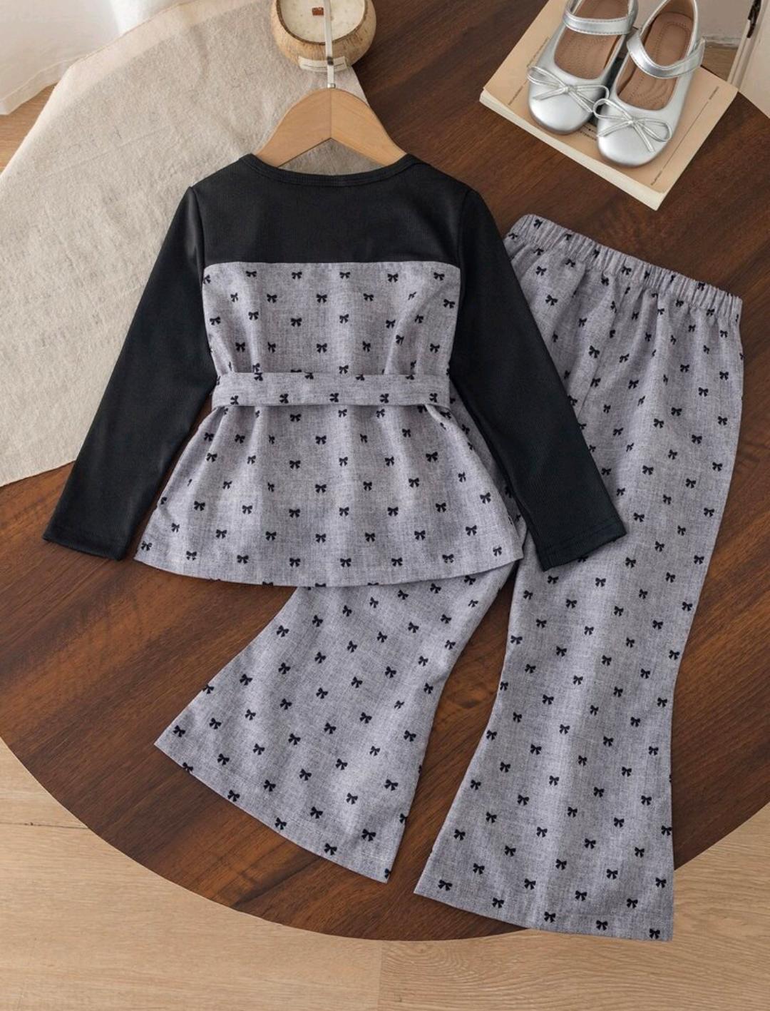 Girls' Bow Print Two-Piece Outfit – Ages 4–7