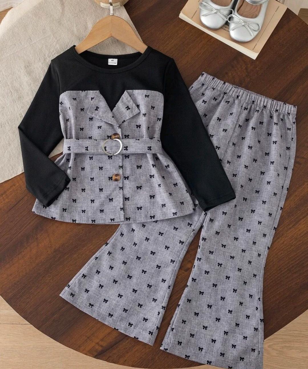 Girls' Bow Print Two-Piece Outfit – Ages 4–7