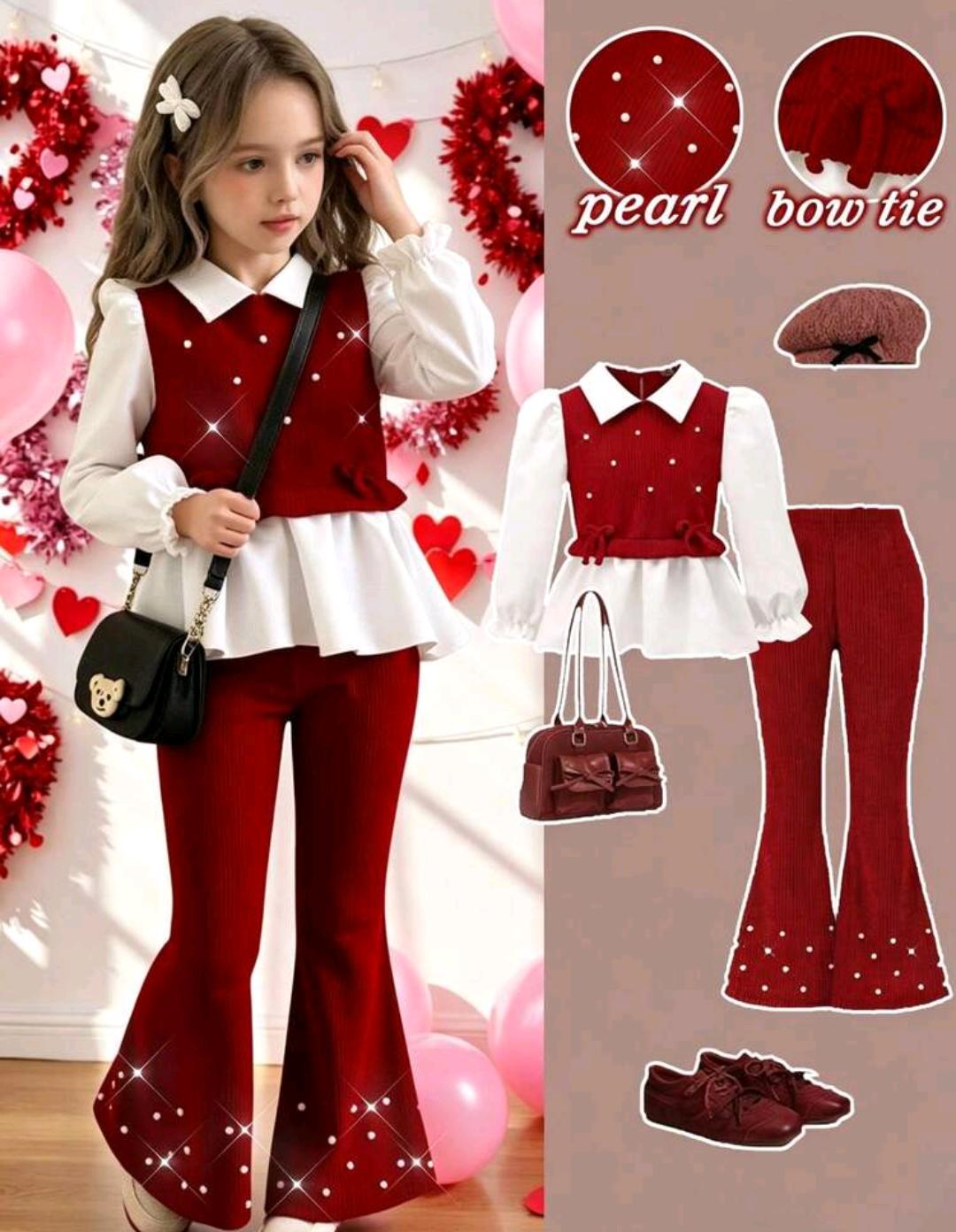 Girls' Bow Print Two-Piece Outfit – Ages 4–7