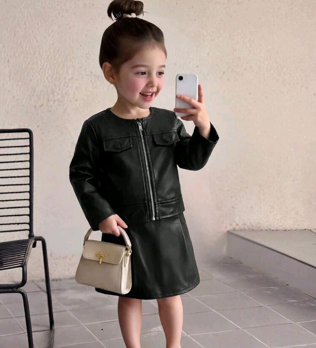Girls' Black Jacket & Skirt Set – Ages 4–7