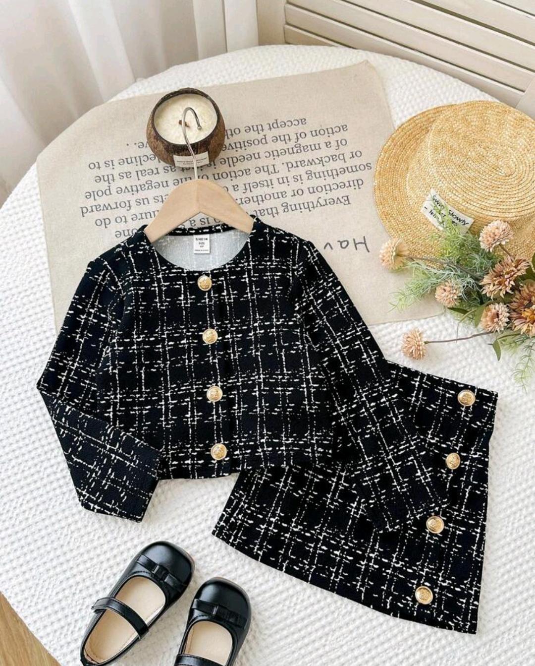 Girls' Black Jacket & Skirt Set – Ages 4–7