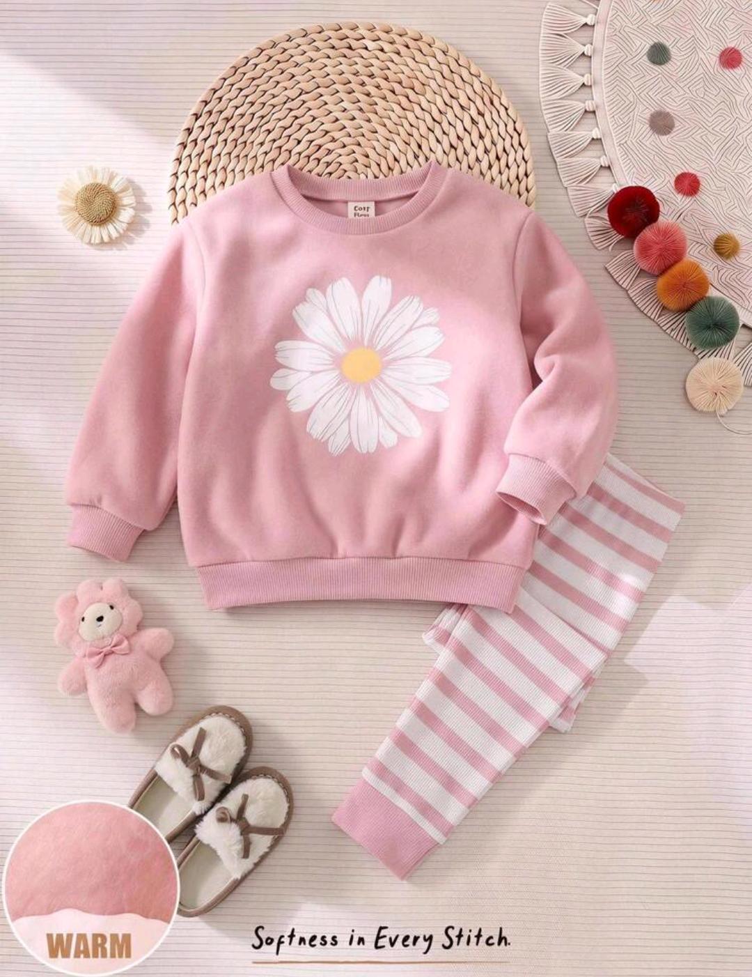 Girls 3-Piece Floral Sweatshirt Set with Leggings & Beanie | Ages 4–7