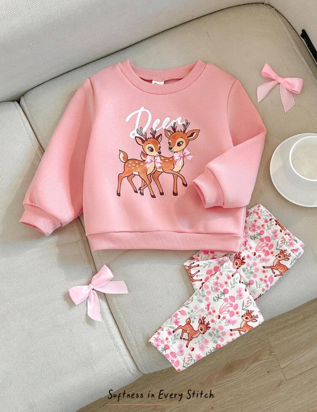 Girls 3-Piece Floral Sweatshirt Set with Leggings & Beanie | Ages 4–7