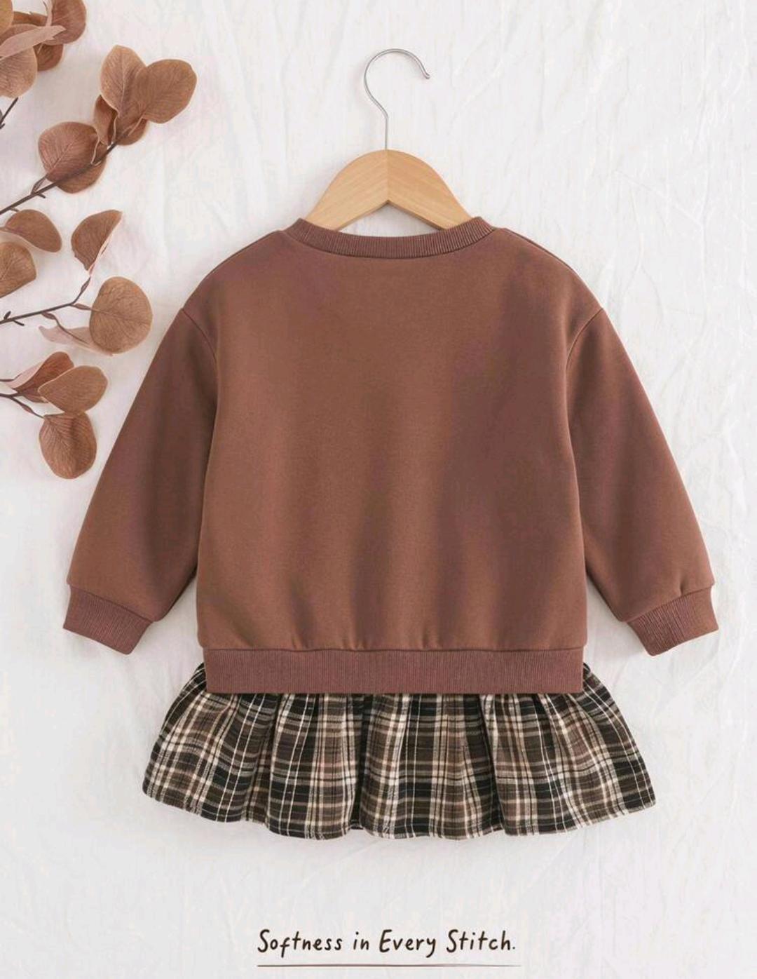 Girls Bow Plaid Sweatshirt Dress | Ages 4–7