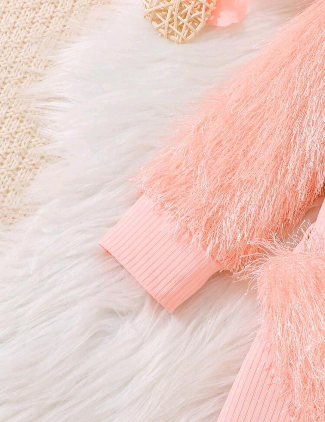 Girls Fluffy Sleeve Knit Dress with Bag | Ages 4–7