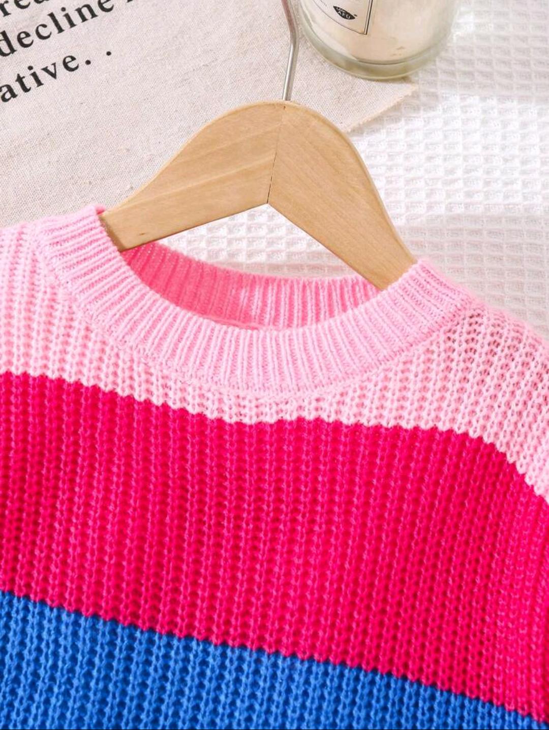 Girls Rainbow Stripe Knit Sweater | Color Block Pullover | Ages 4–7