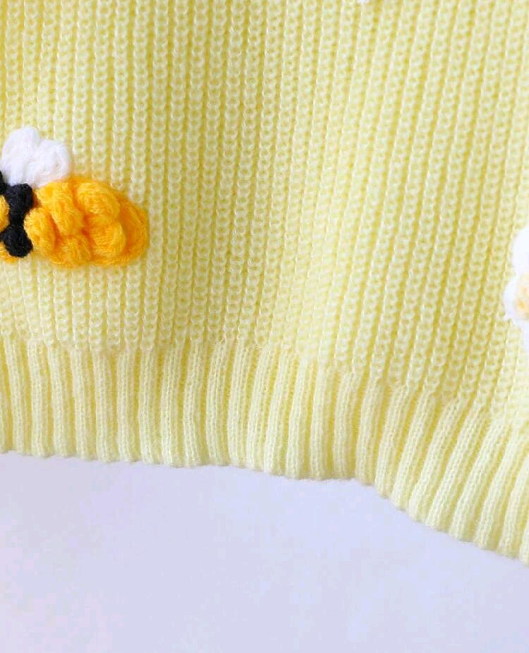 Girls 3D Bee & Flower Knit Sweater | Ages 4–7